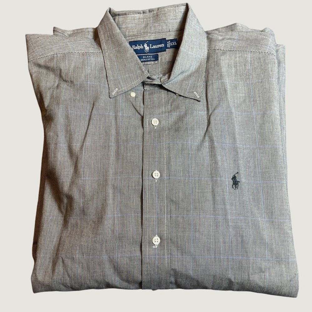 Vtg Ralph Lauren Blake Button Down Shirt Mens 2XL Houndstooth Gray Black Cotton